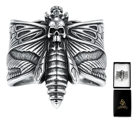 Anillo Polilla Cráneo Color Plata De Acero Para Hombre Mujer