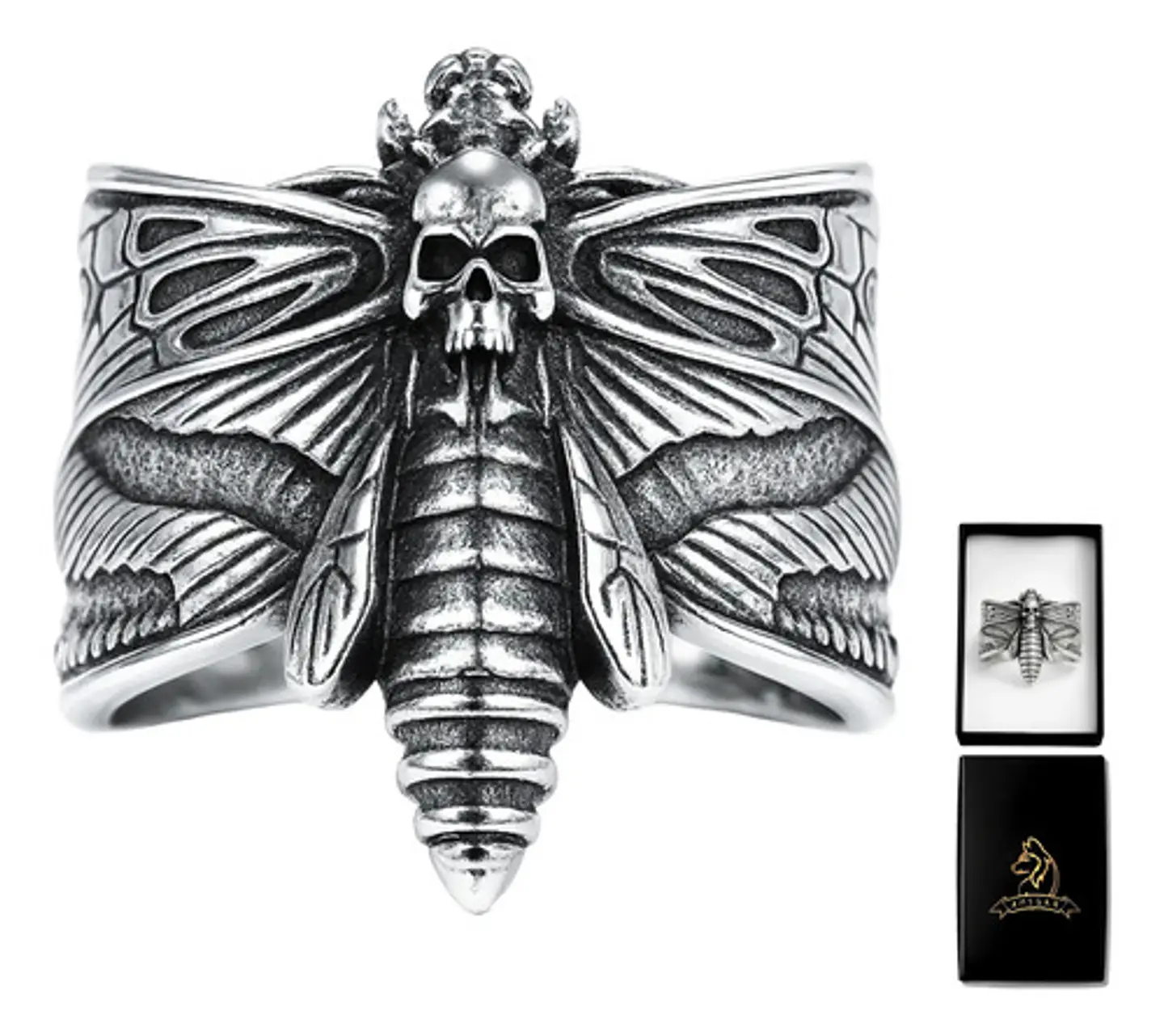 Anillo Polilla Cráneo Color Plata De Acero Para Hombre Mujer 1
