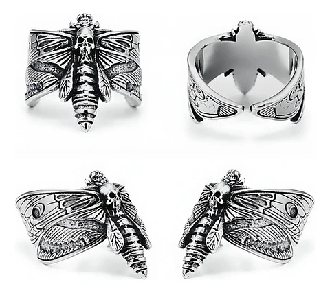 Anillo Polilla Cráneo Color Plata De Acero Para Hombre Mujer