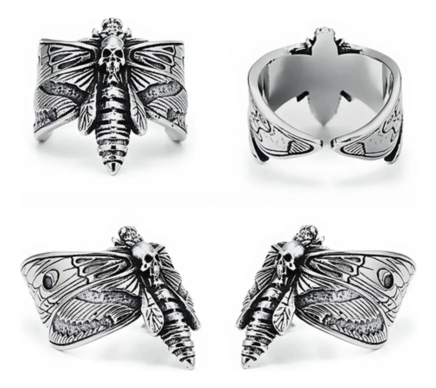 Anillo Polilla Cráneo Color Plata De Acero Para Hombre Mujer 2