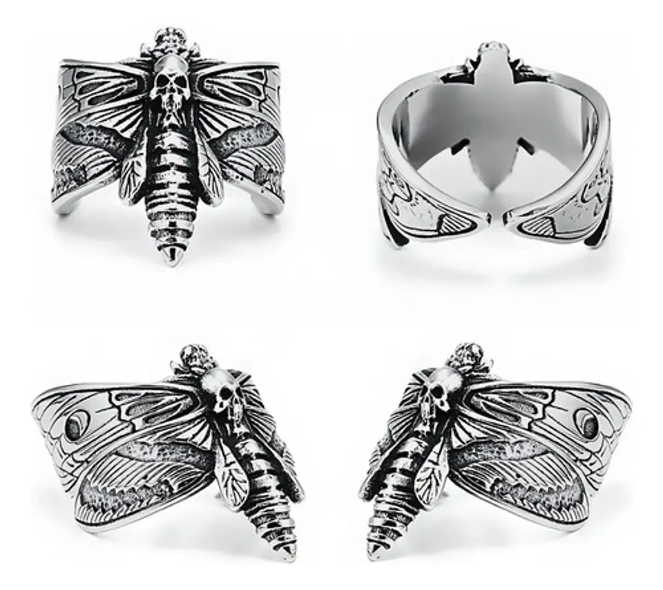 Anillo Polilla Cráneo Color Plata De Acero Para Hombre Mujer 2