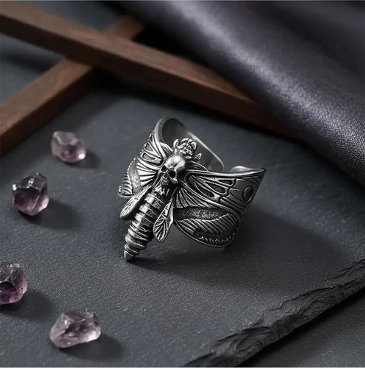 Anillo Polilla Cráneo Color Plata De Acero Para Hombre Mujer 7