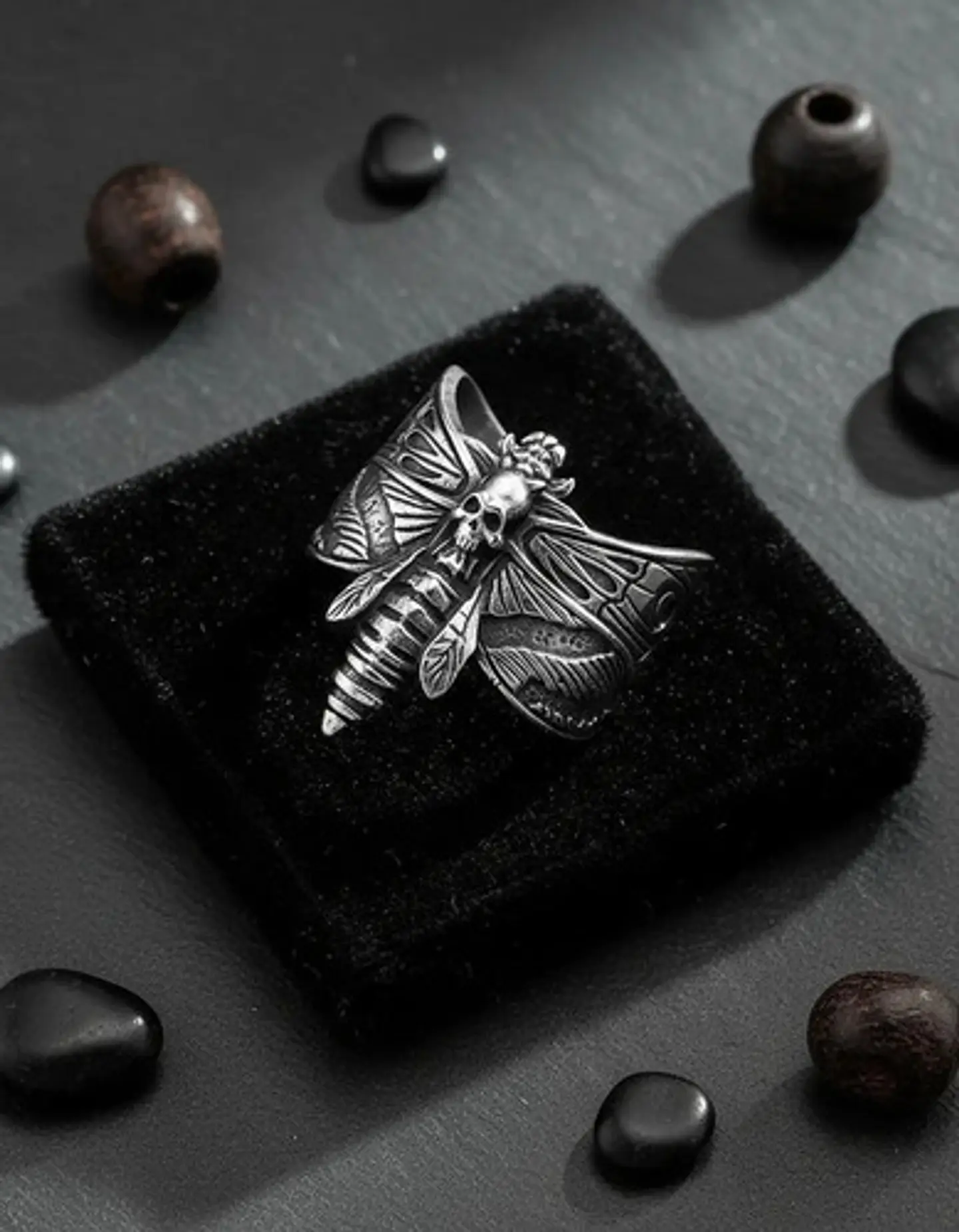 Anillo Polilla Cráneo Color Plata De Acero Para Hombre Mujer 9