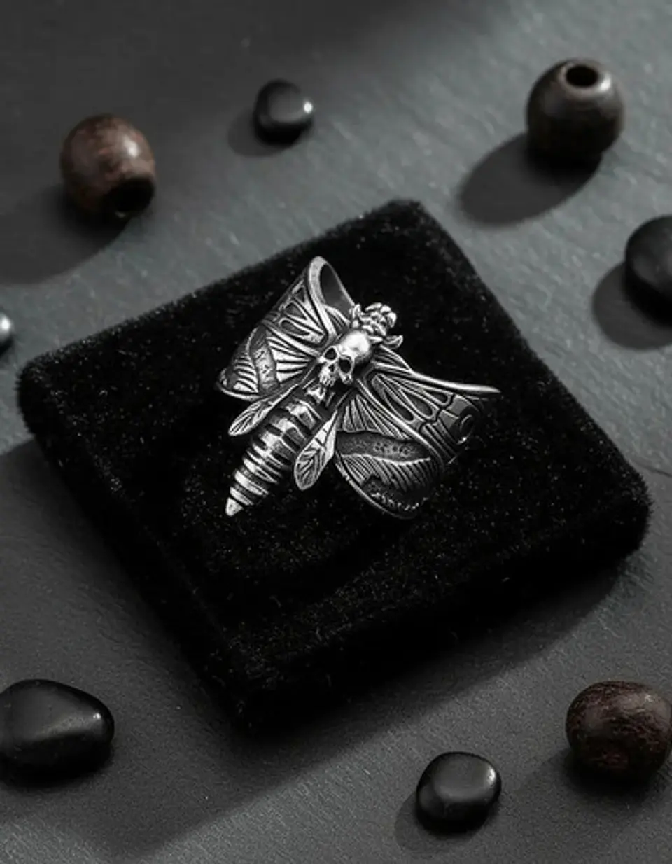 Anillo Polilla Cráneo Color Plata De Acero Para Hombre Mujer 9