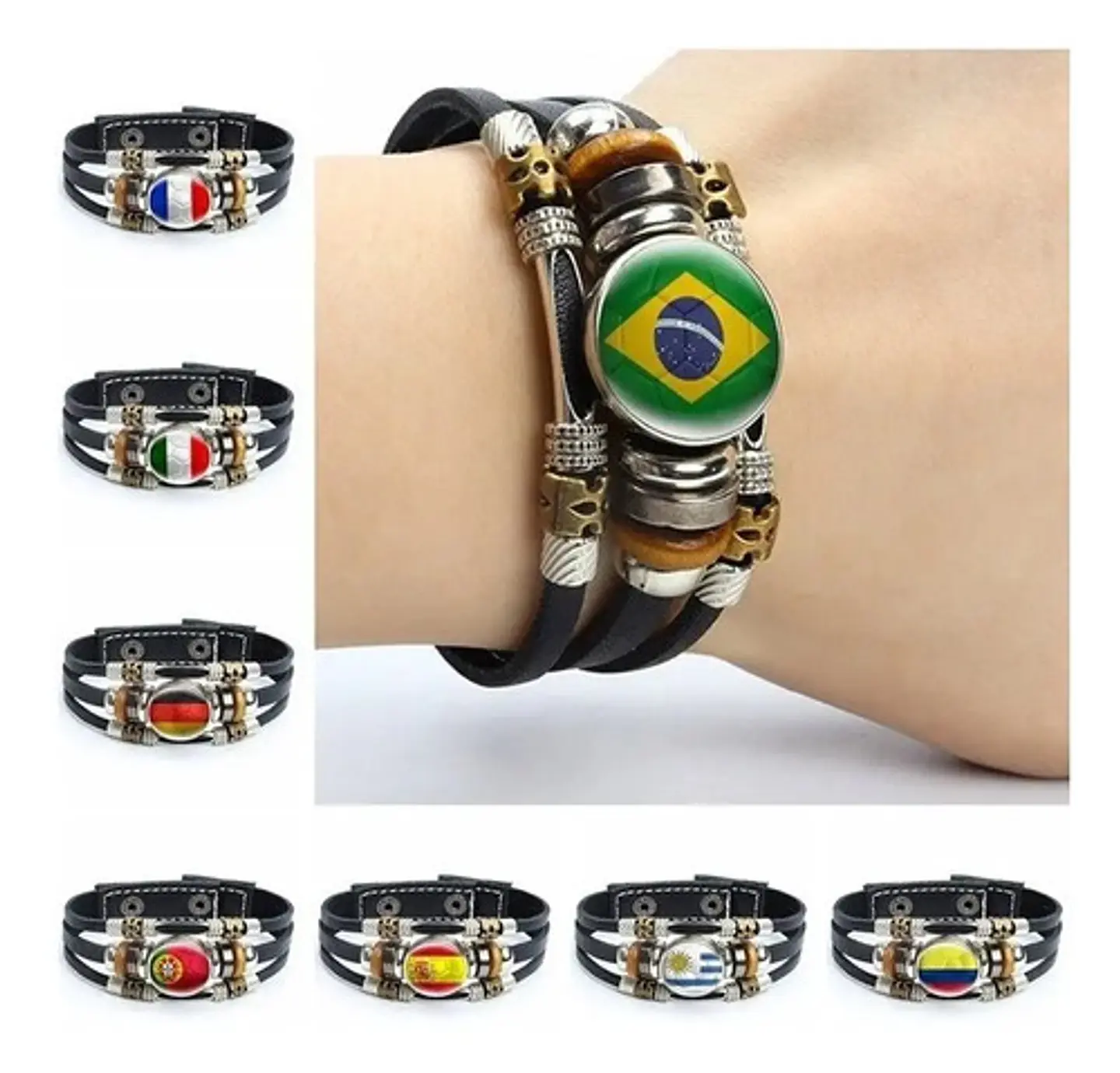 Pulsera Manilla Cuero Equipos De Futbol Mundial Para Hombre 1