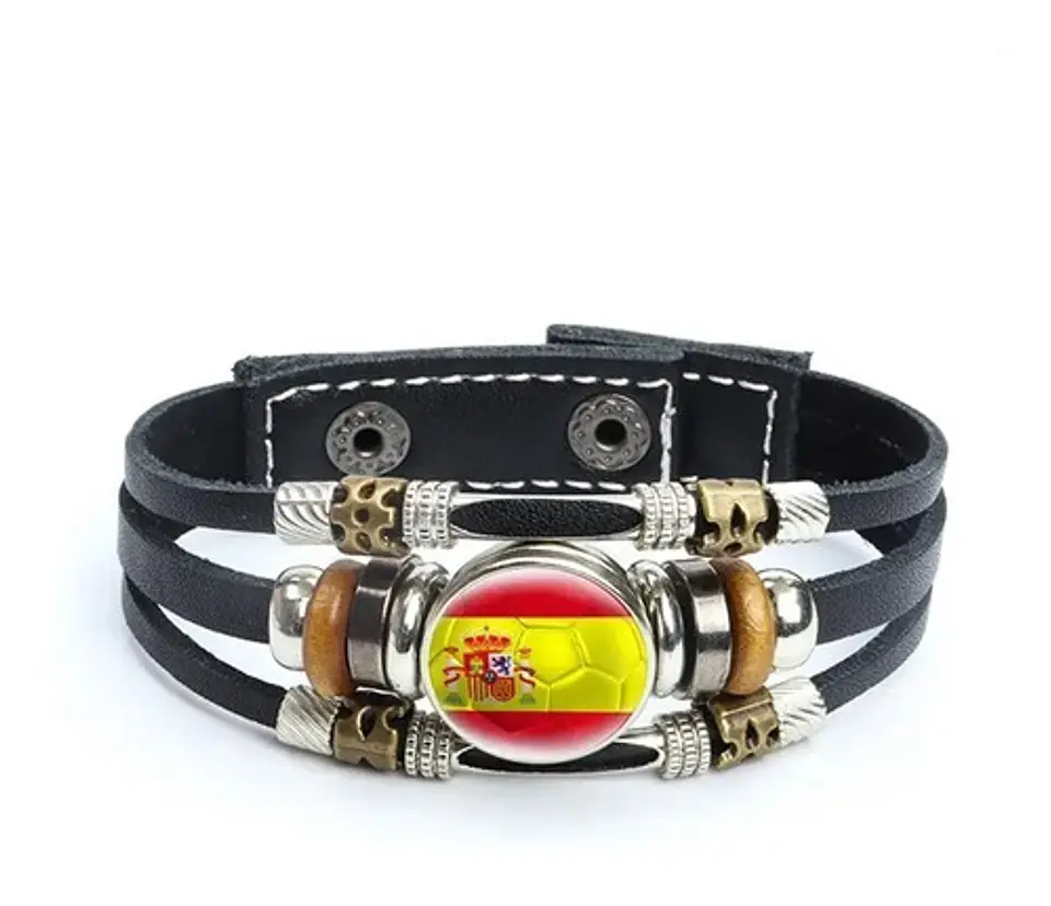 Pulsera Manilla Cuero Equipos De Futbol Mundial Para Hombre 3
