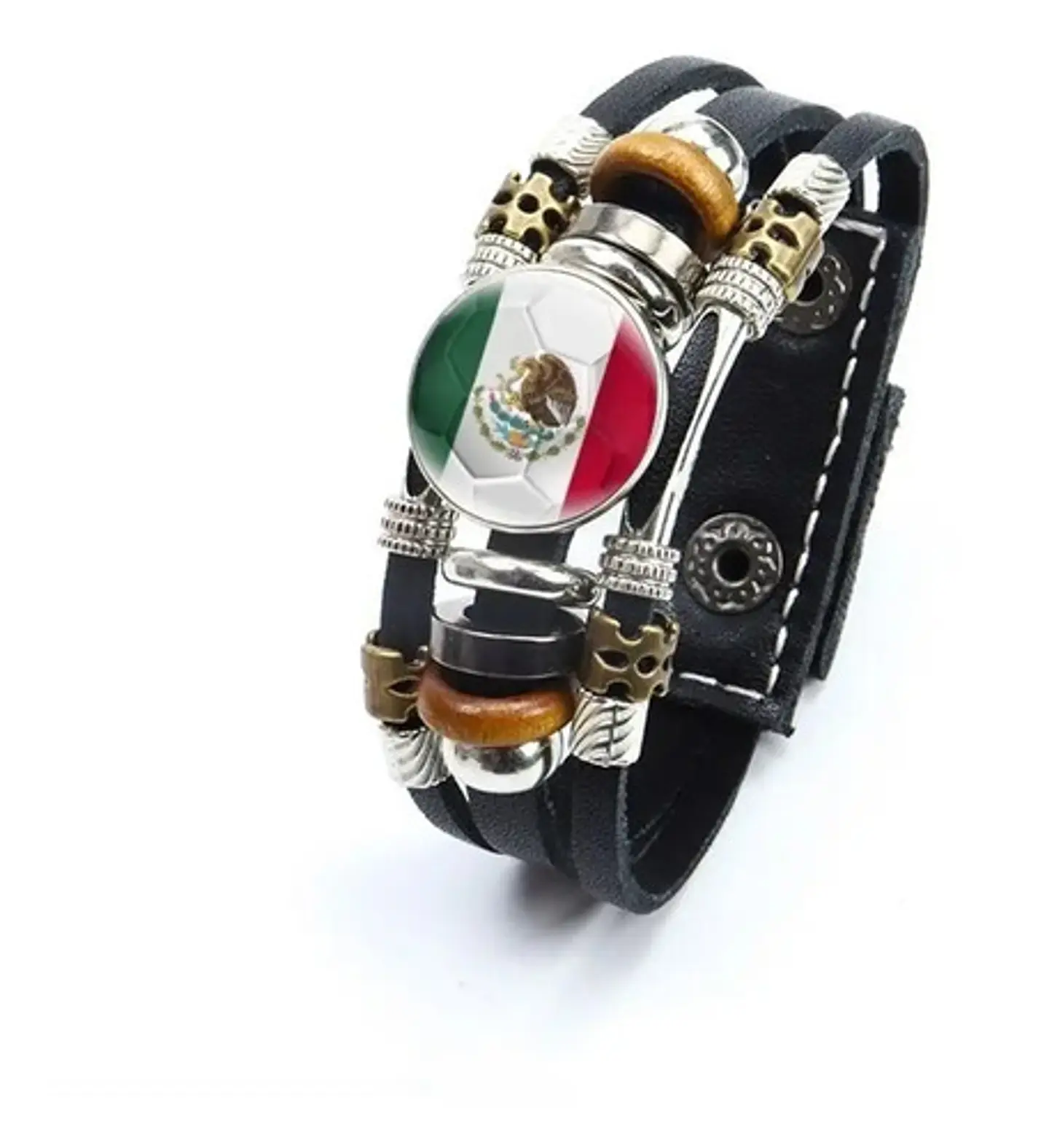 Pulsera Manilla Cuero Equipos De Futbol Mundial Para Hombre 4