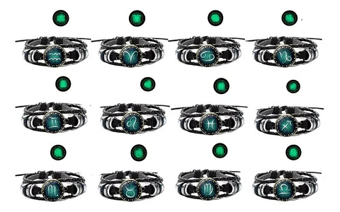Manilla De Cuero Brilla En La Oscuridad Signo Zodiaco Hombre