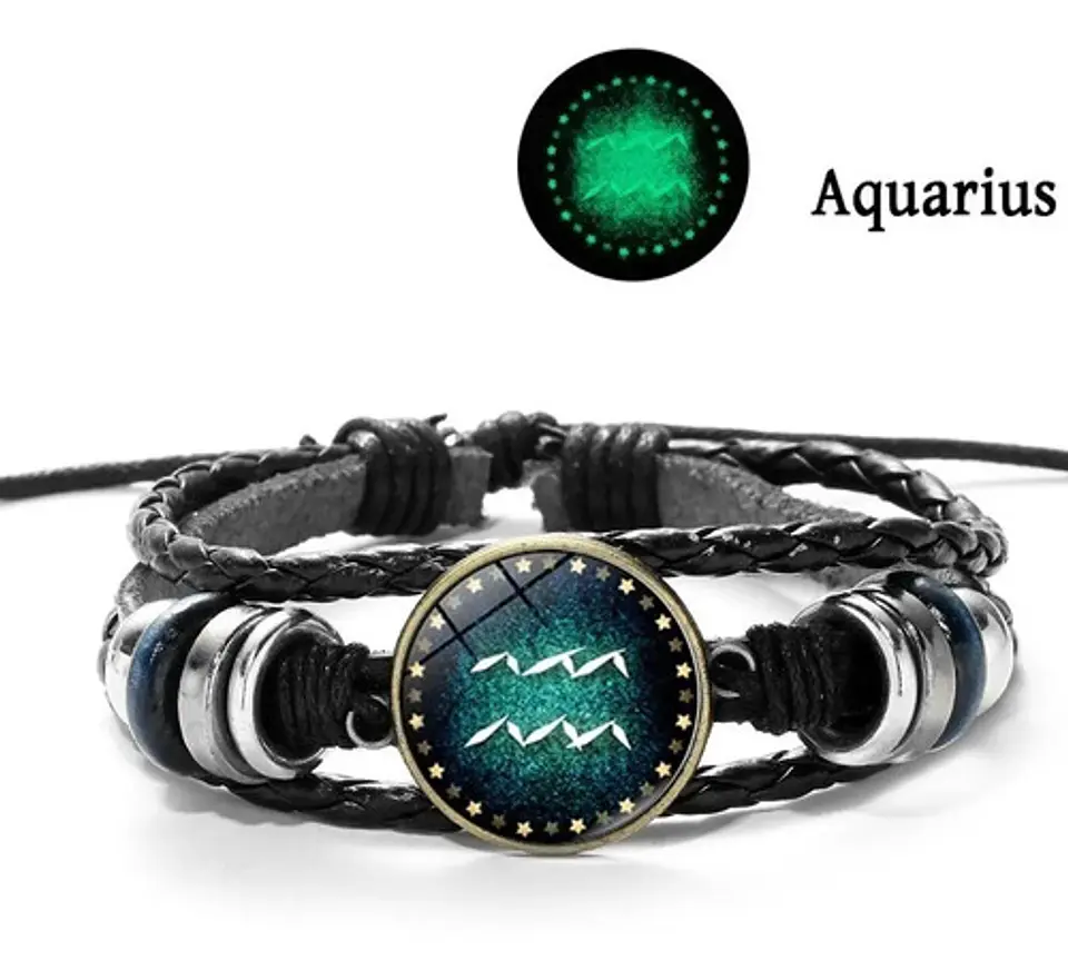 Manilla De Cuero Brilla En La Oscuridad Signo Zodiaco Hombre 8