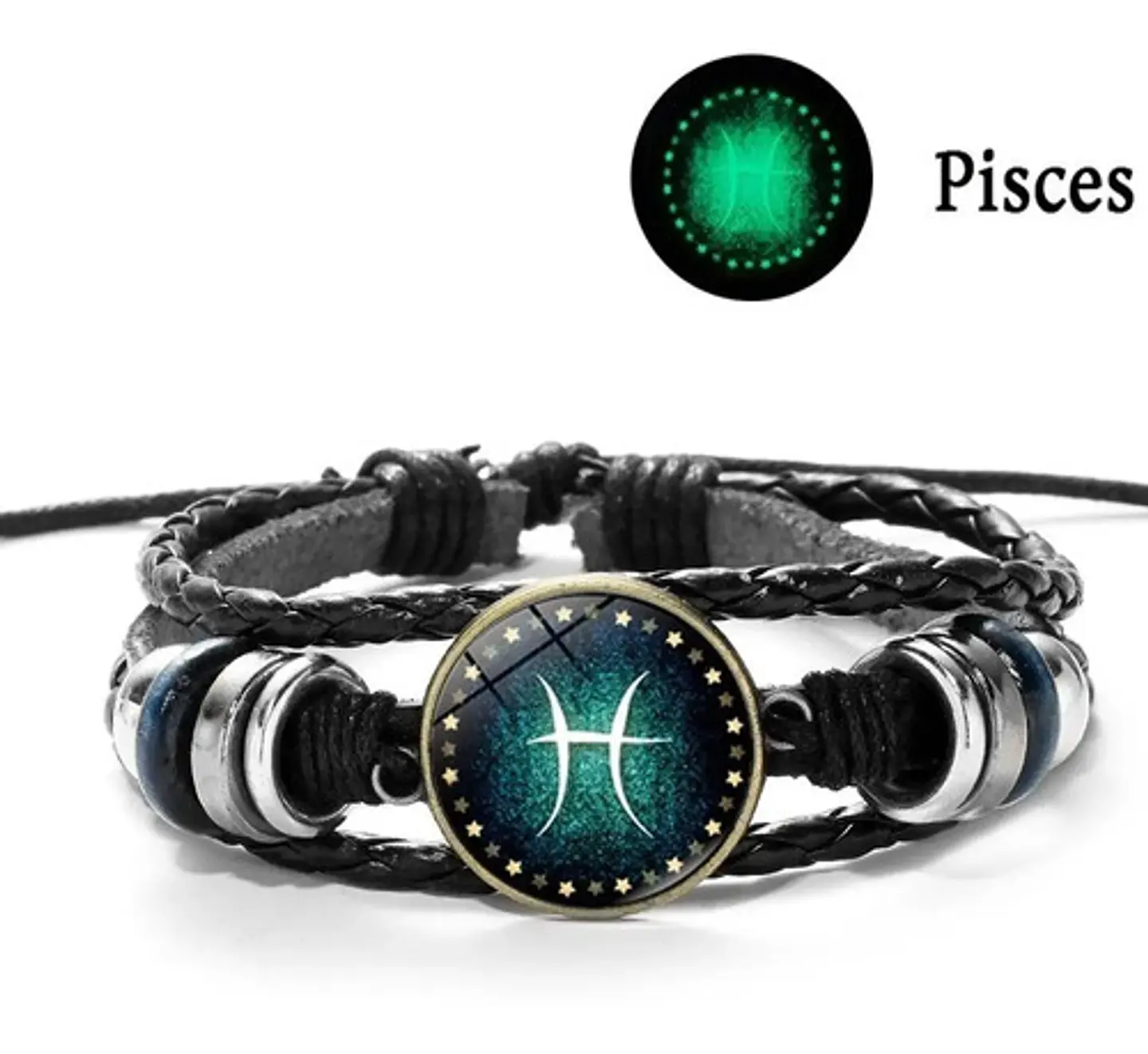 Manilla De Cuero Brilla En La Oscuridad Signo Zodiaco Hombre 9