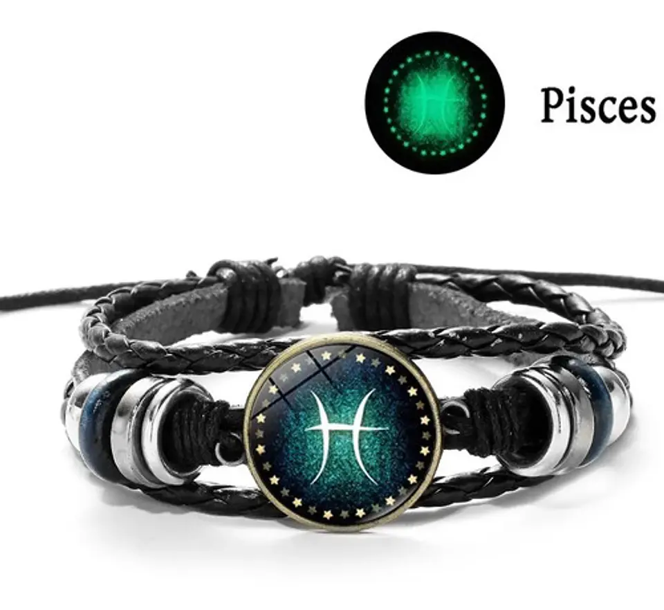 Manilla De Cuero Brilla En La Oscuridad Signo Zodiaco Hombre 9