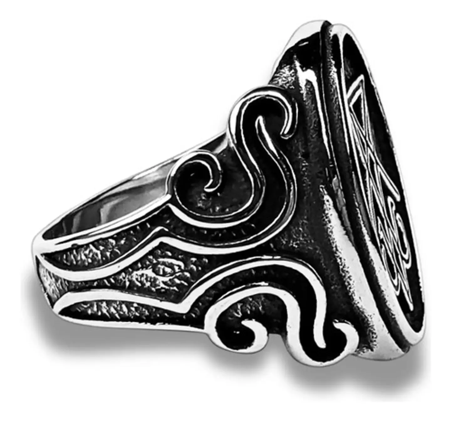 Anillo De Acero Color Plata Sello Sigil Gótico Para Hombre 3