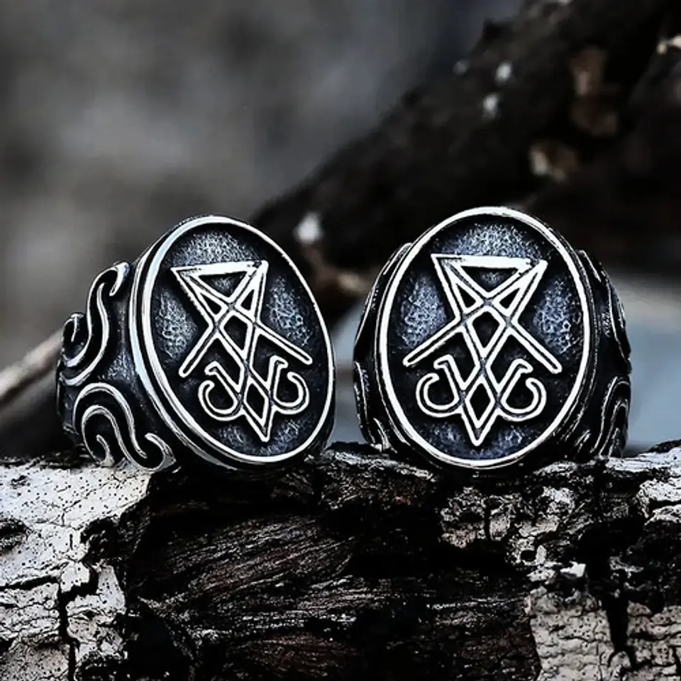Anillo De Acero Color Plata Sello Sigil Gótico Para Hombre 6