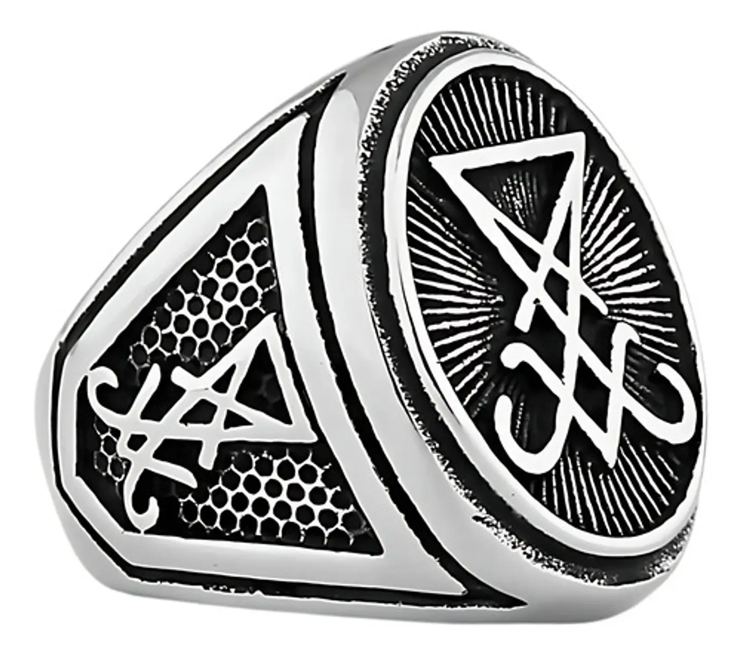 Anillo De Acero Color Plata Sello Sigil Gótico Para Hombre 9