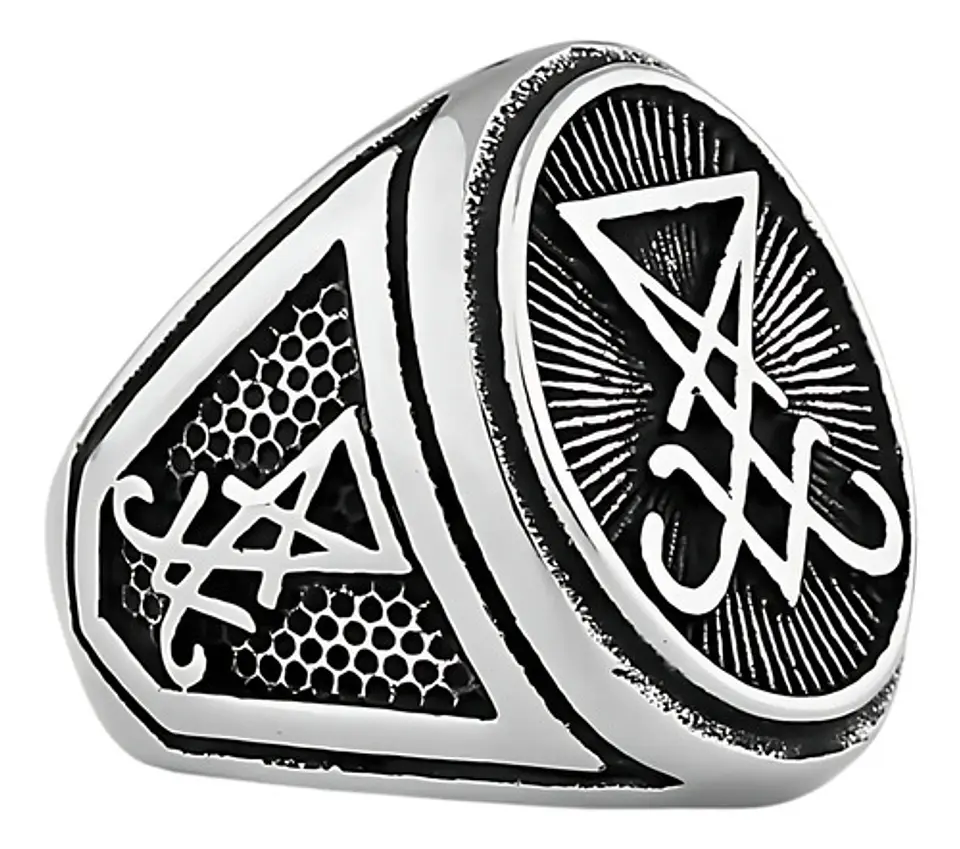Anillo De Acero Color Plata Sello Sigil Gótico Para Hombre 9