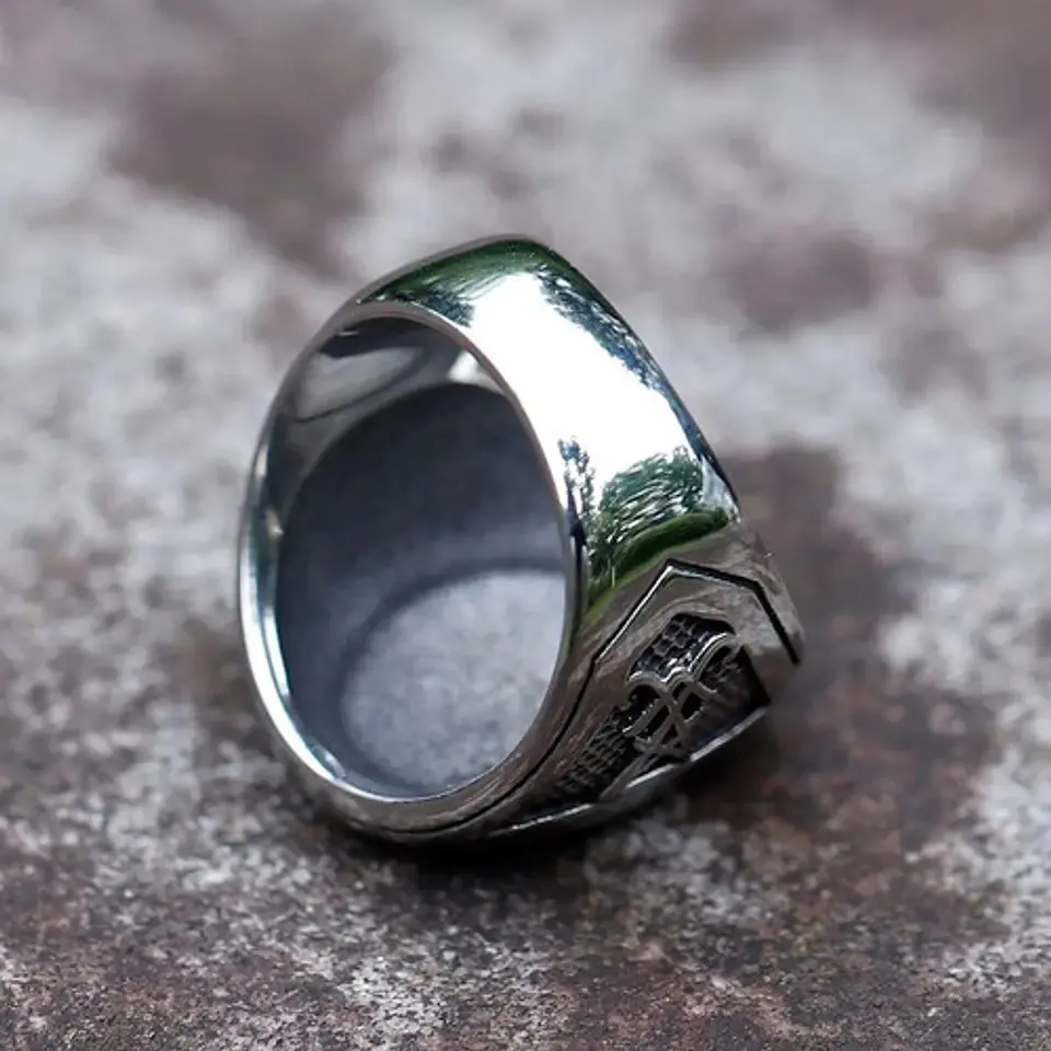 Anillo De Acero Color Plata Sello Sigil Gótico Para Hombre 13