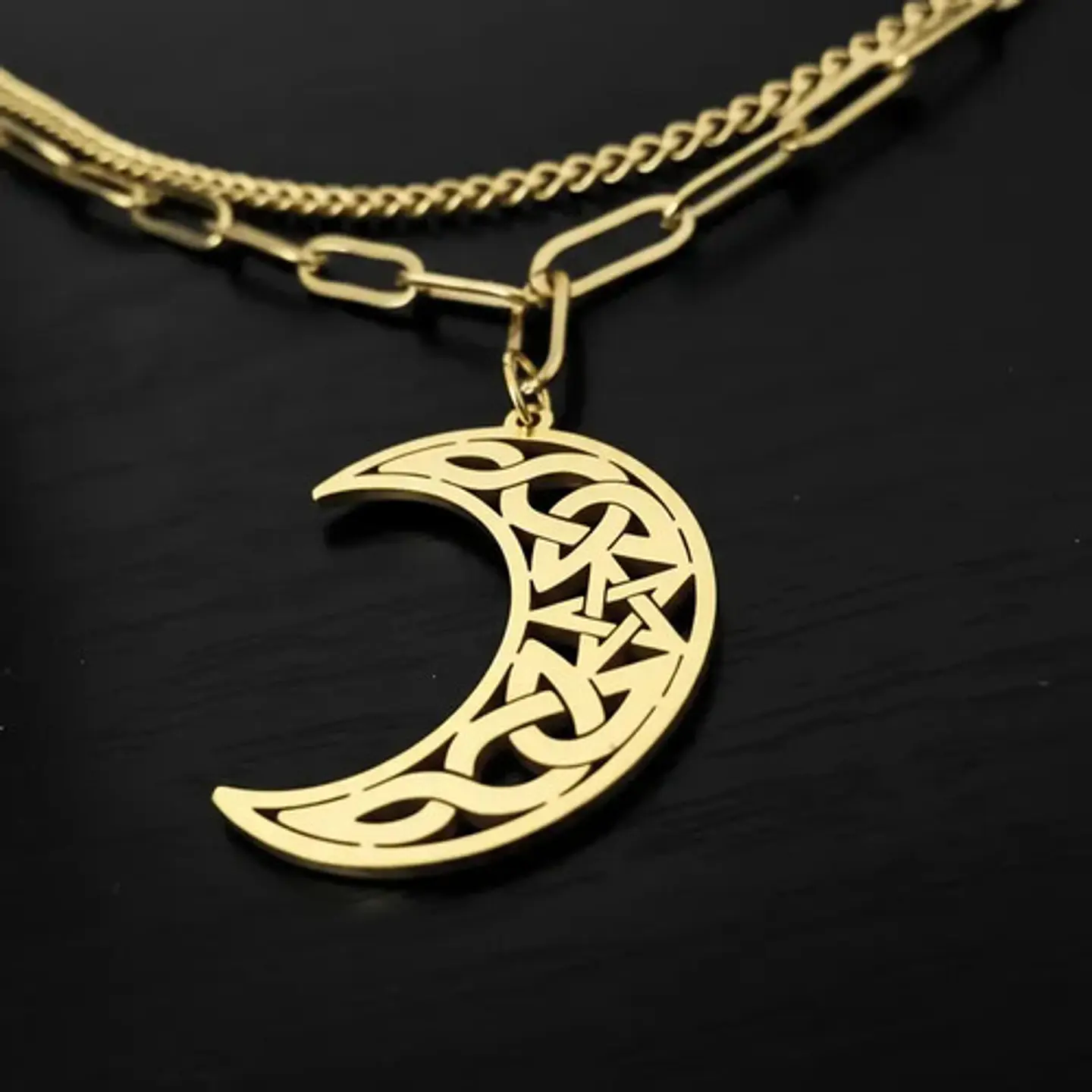 Collar En Acero Para Mujeres Dije Luna Creciente Wicca Bruja 3