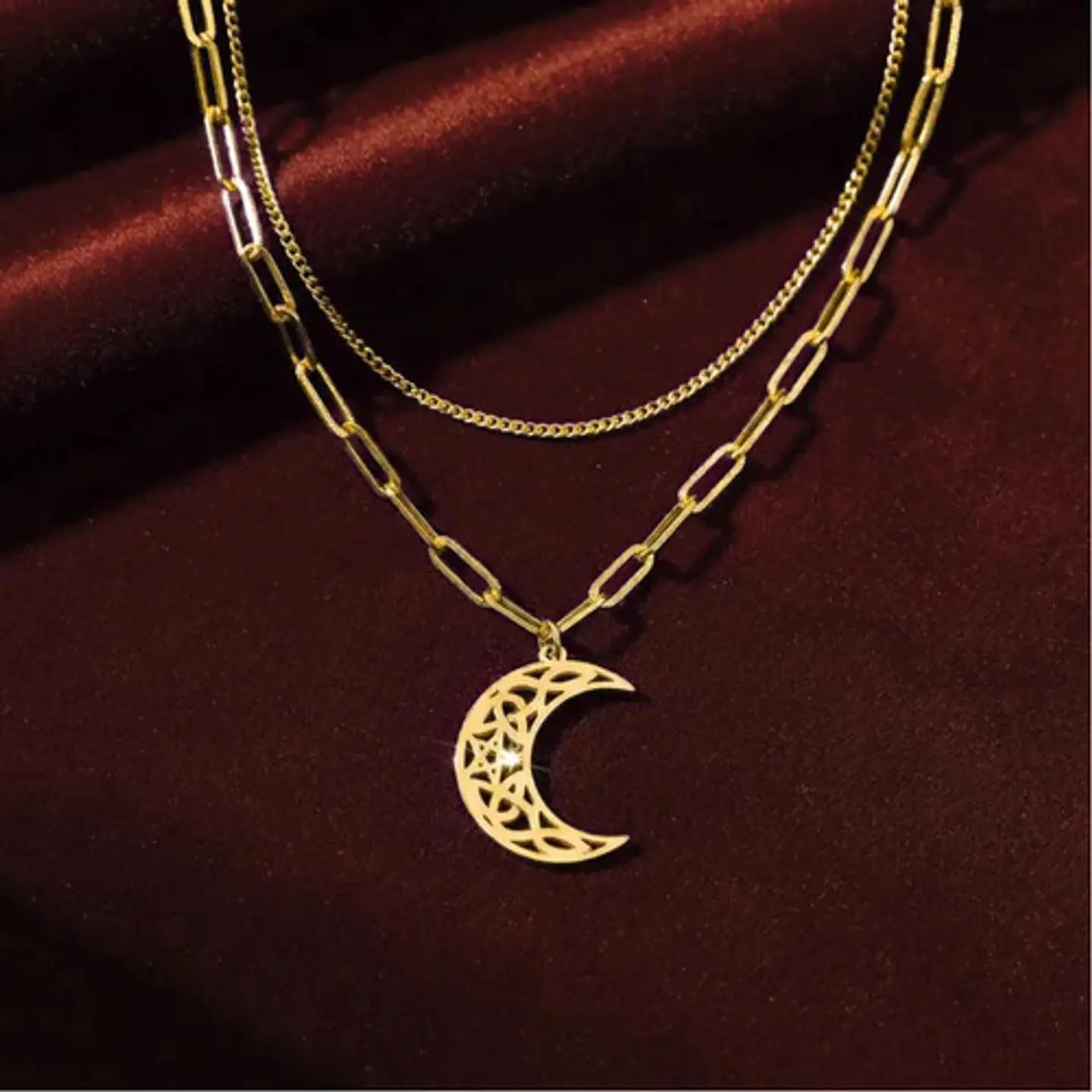 Collar En Acero Para Mujeres Dije Luna Creciente Wicca Bruja 8