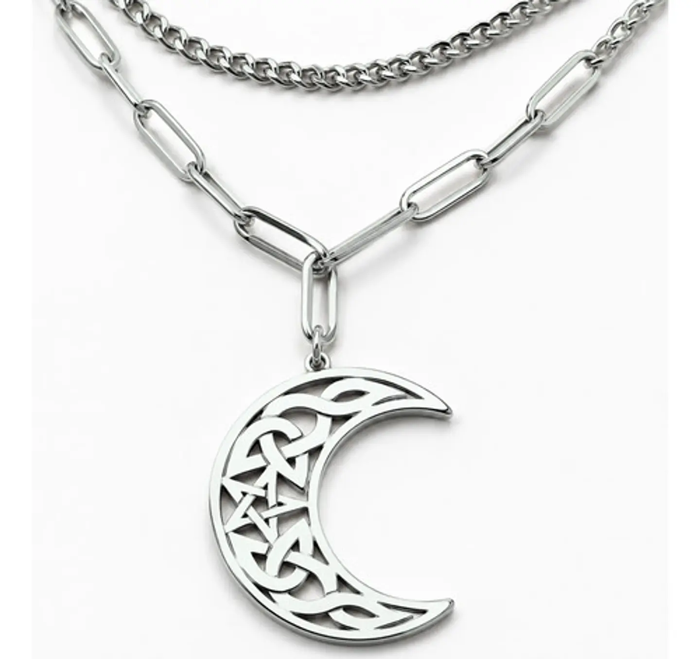 Collar En Acero Para Mujeres Dije Luna Creciente Wicca Bruja 11