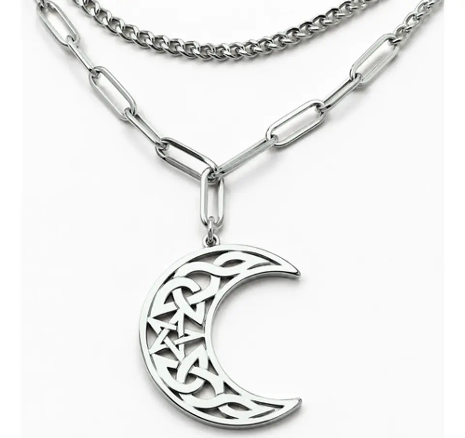 Collar En Acero Para Mujeres Dije Luna Creciente Wicca Bruja 11