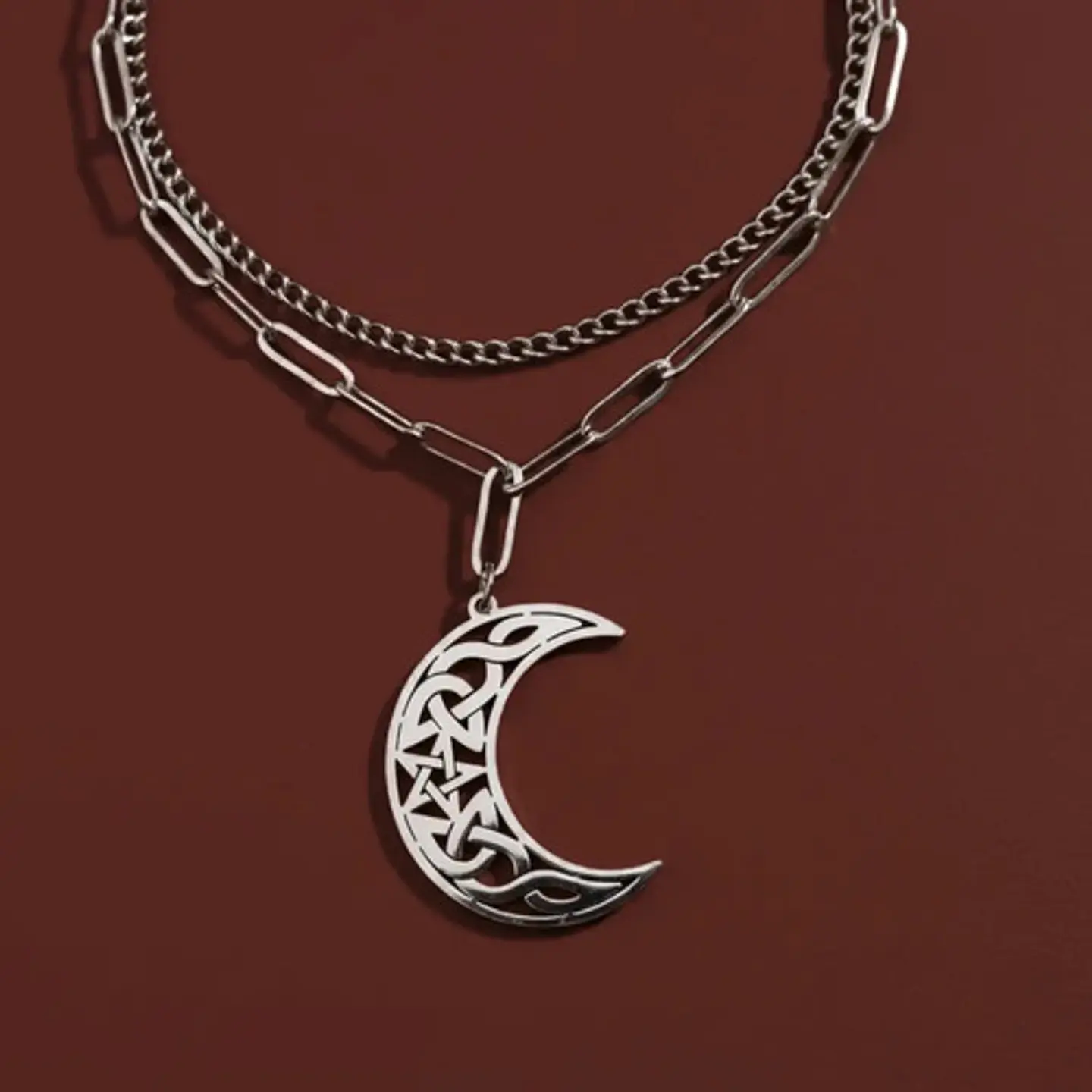 Collar En Acero Para Mujeres Dije Luna Creciente Wicca Bruja 15