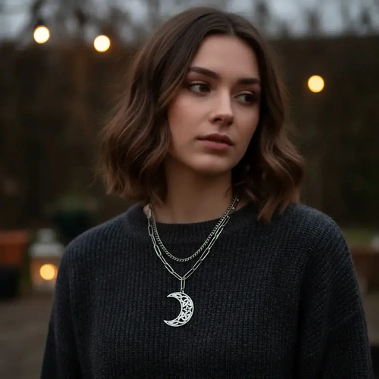 Collar En Acero Para Mujeres Dije Luna Creciente Wicca Bruja 19