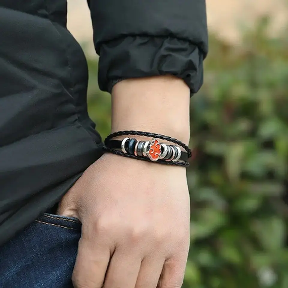 Pulsera Manilla Cuero Nube Roja Naruto Akatsuki Anime Hombre 2