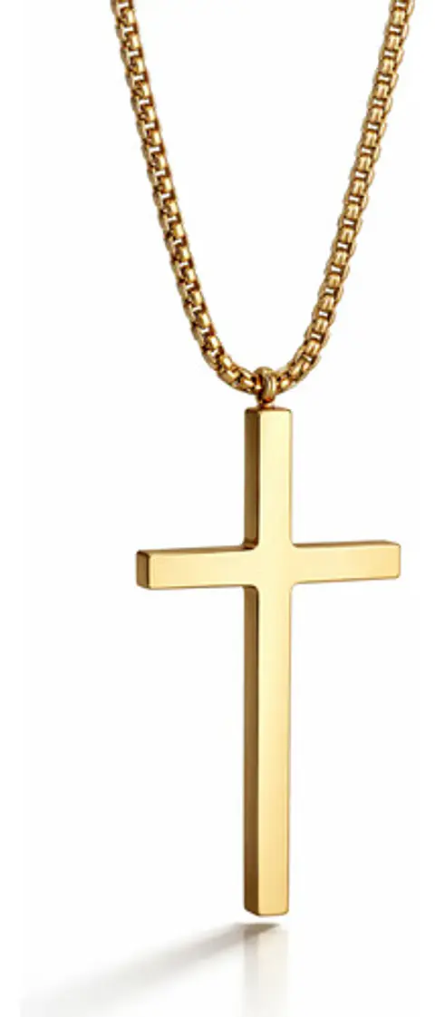Collar Dije De Acero Color Oro Urbano Cruz Para Hombre Mujer