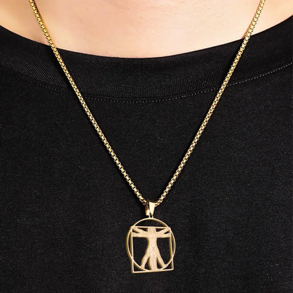 Collar De Acero Para Hombres Dije Leonardo Da Vinci Vitruvio 10