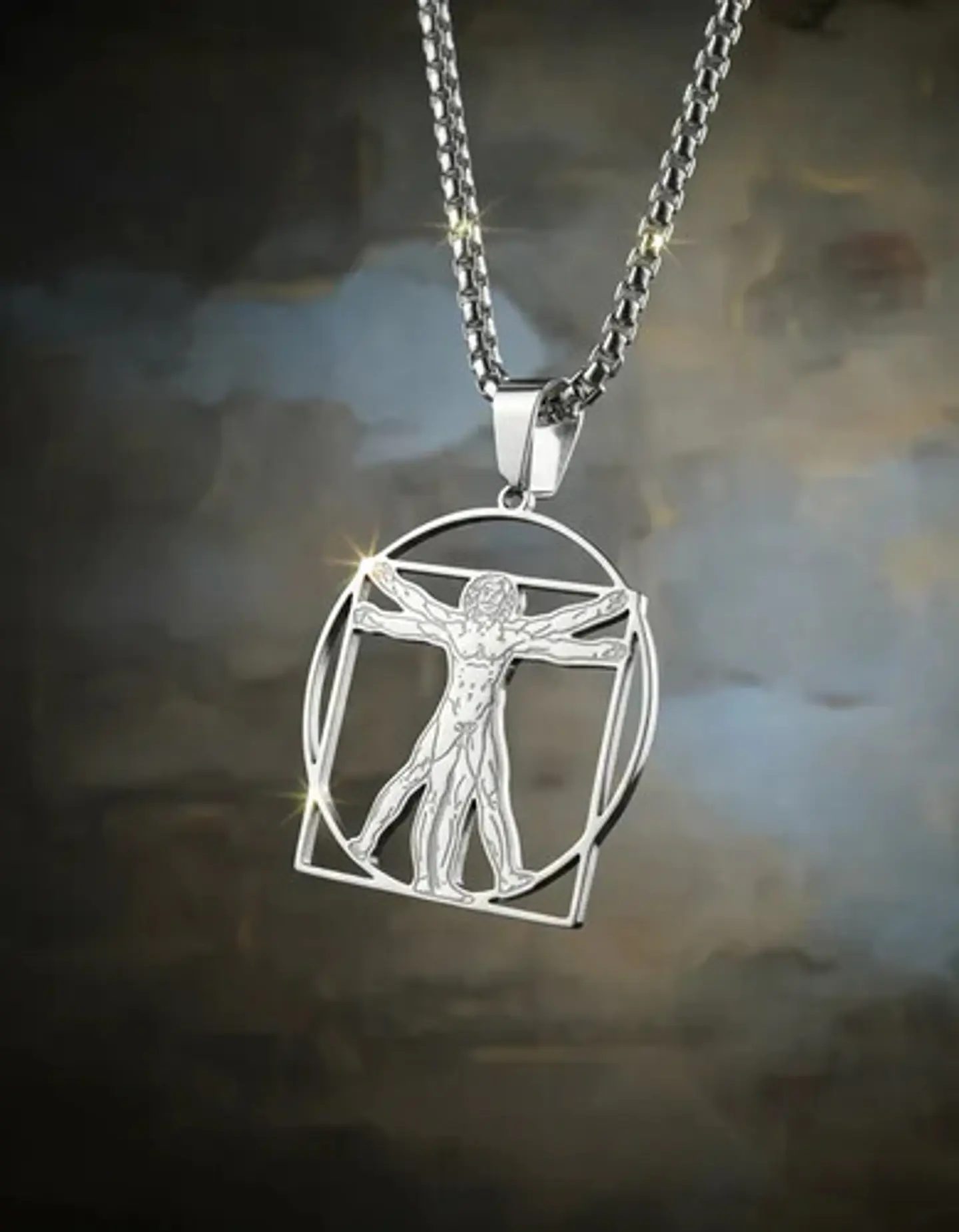 Collar De Acero Para Hombres Dije Leonardo Da Vinci Vitruvio 16