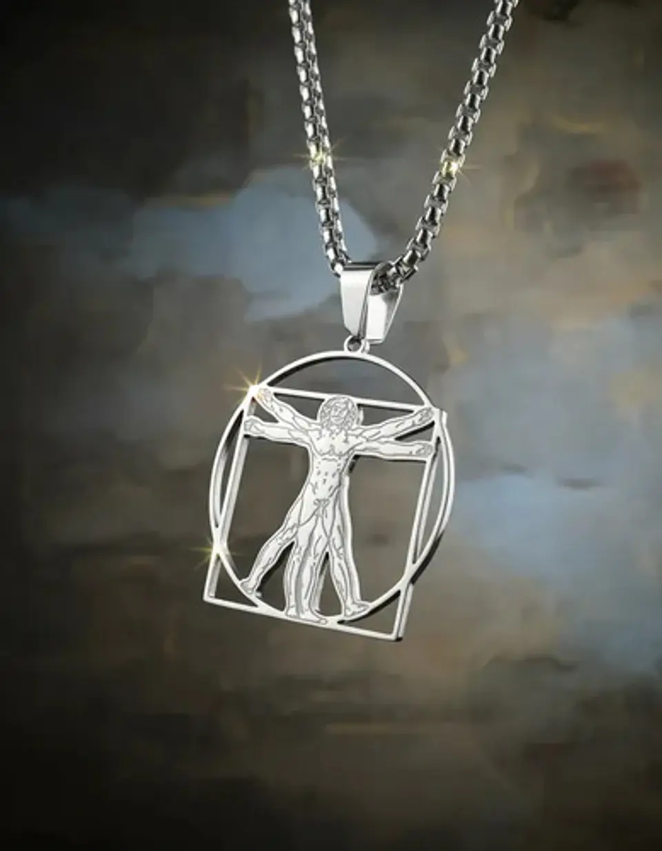 Collar De Acero Para Hombres Dije Leonardo Da Vinci Vitruvio 16