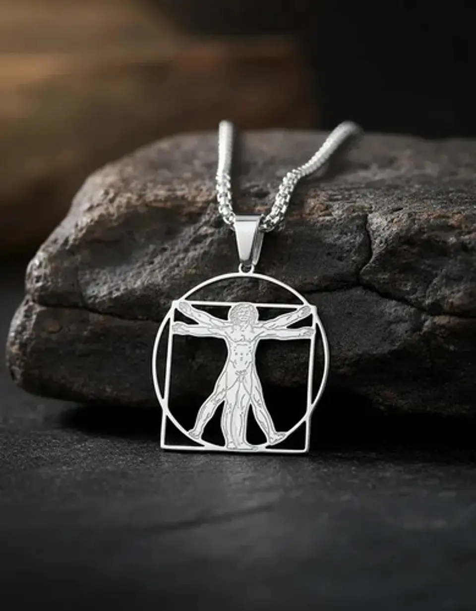 Collar De Acero Para Hombres Dije Leonardo Da Vinci Vitruvio 17