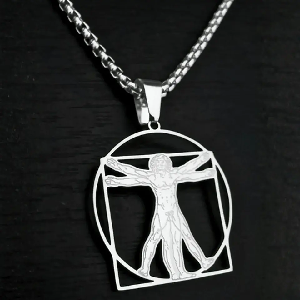 Collar De Acero Para Hombres Dije Leonardo Da Vinci Vitruvio 19