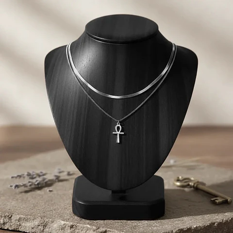 Collar Doble De Acero Para Mujeres Dije Cruz Ankh Egipcio