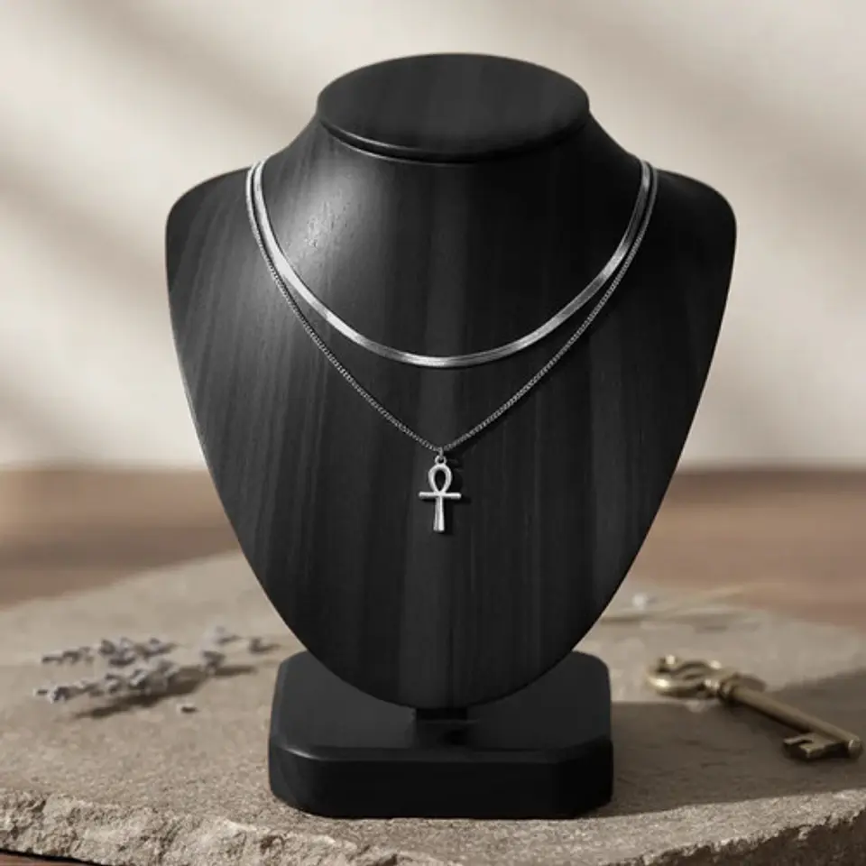 Collar Doble De Acero Para Mujeres Dije Cruz Ankh Egipcio 2