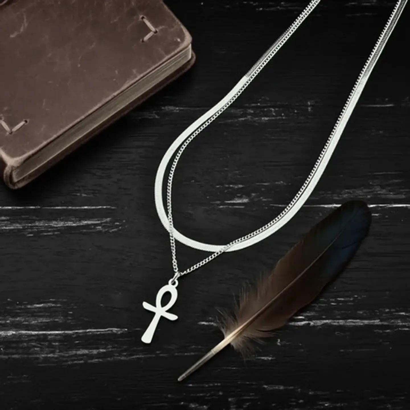 Collar Doble De Acero Para Mujeres Dije Cruz Ankh Egipcio 6