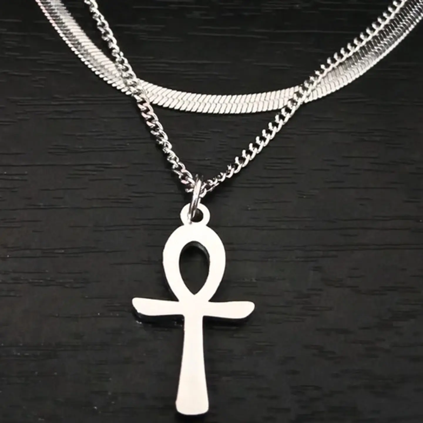 Collar Doble De Acero Para Mujeres Dije Cruz Ankh Egipcio 7