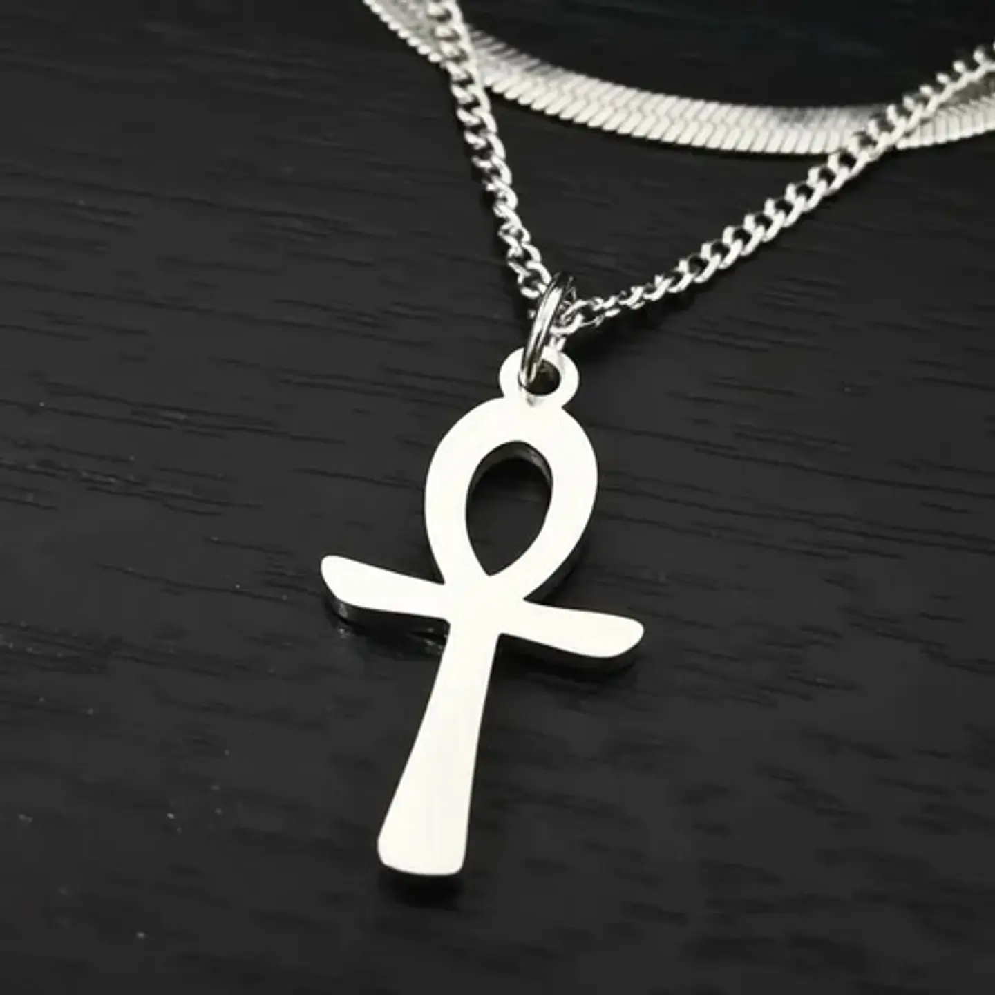 Collar Doble De Acero Para Mujeres Dije Cruz Ankh Egipcio 8