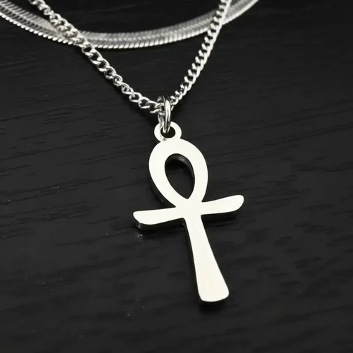 Collar Doble De Acero Para Mujeres Dije Cruz Ankh Egipcio 9