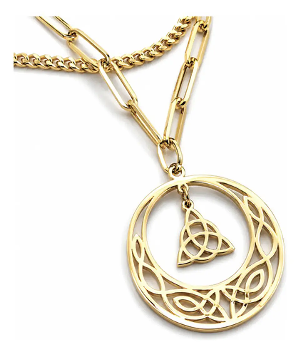 Collar Vikingo De Acero Para Mujer Dije Luna Triqueta Celta 1