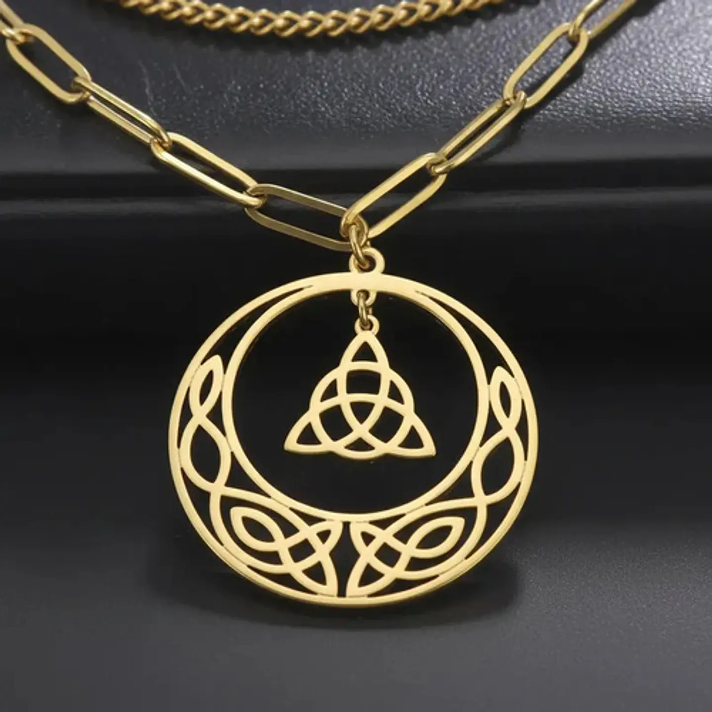 Collar Vikingo De Acero Para Mujer Dije Luna Triqueta Celta 7