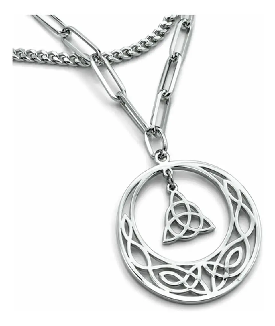 Collar Vikingo De Acero Para Mujer Dije Luna Triqueta Celta 11