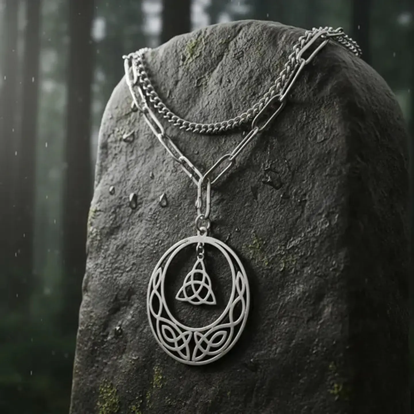 Collar Vikingo De Acero Para Mujer Dije Luna Triqueta Celta 15