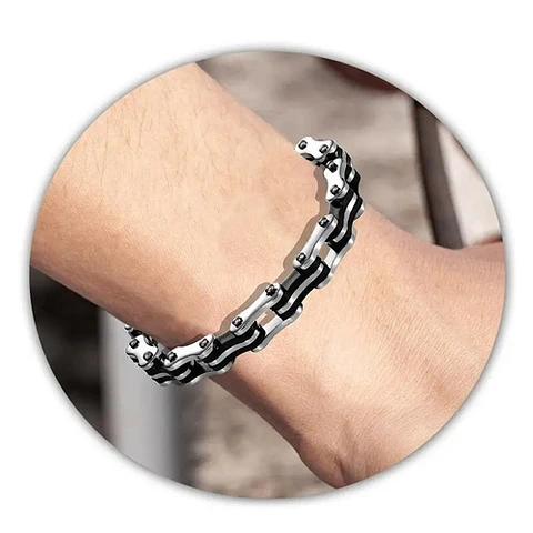 Pulsera Aro De Acero Color Plata Cadena De Moto Para Hombre