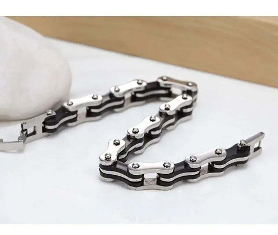 Pulsera Aro De Acero Color Plata Cadena De Moto Para Hombre 4