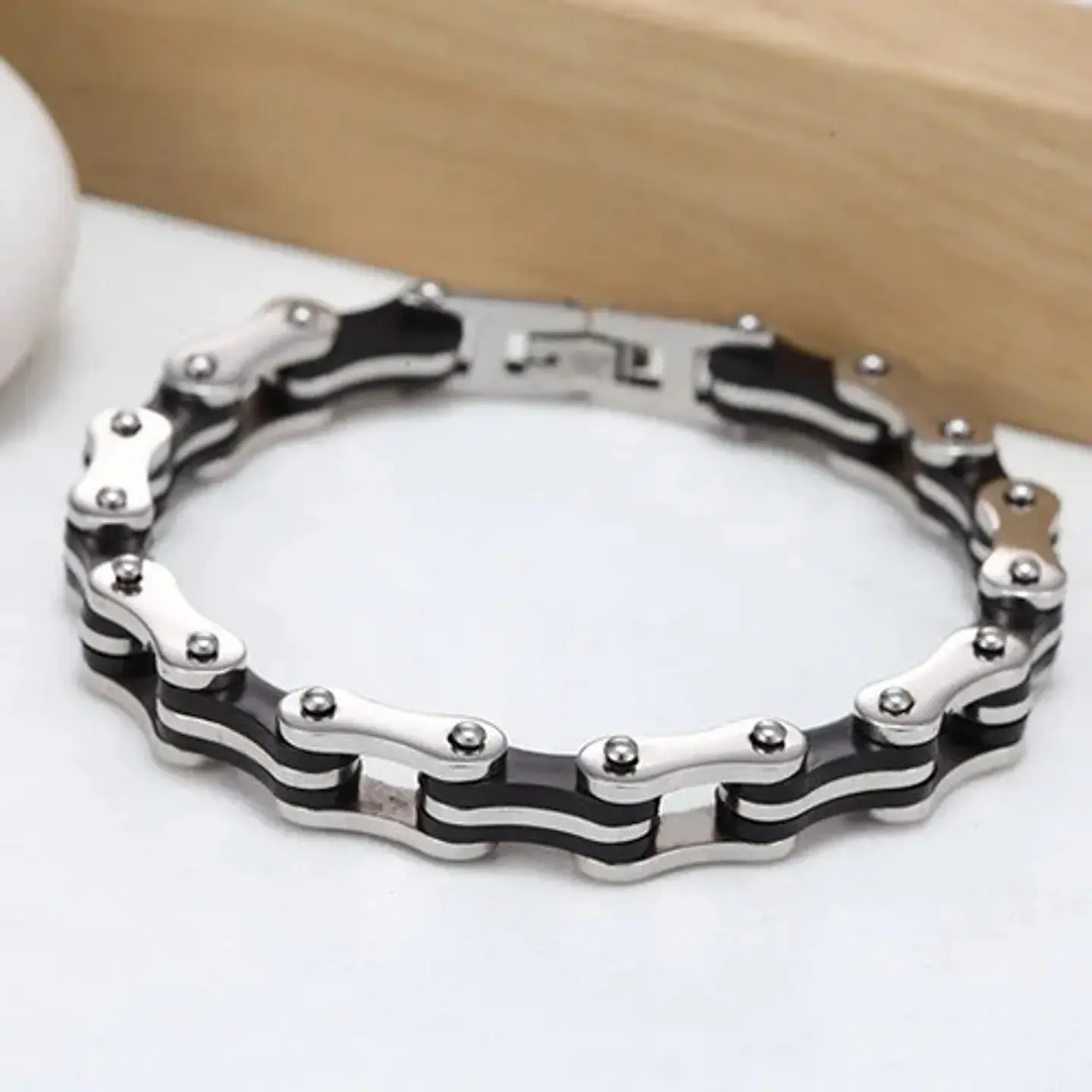 Pulsera Aro De Acero Color Plata Cadena De Moto Para Hombre 5