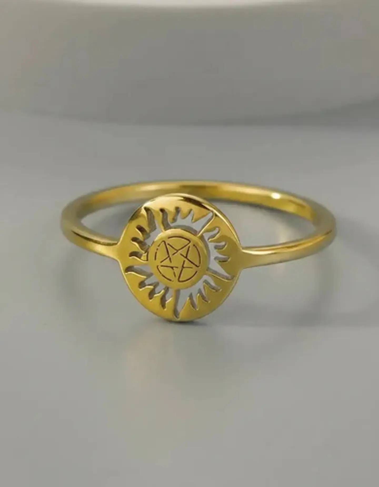 Anillo De Acero Para Mujer Argolla Amuleto Sol Pagano Wicca 3