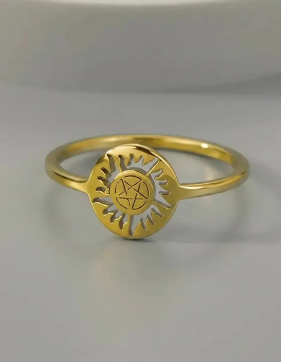 Anillo De Acero Para Mujer Argolla Amuleto Sol Pagano Wicca 3