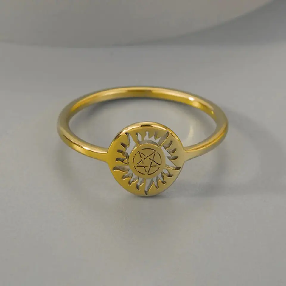 Anillo De Acero Para Mujer Argolla Amuleto Sol Pagano Wicca 5