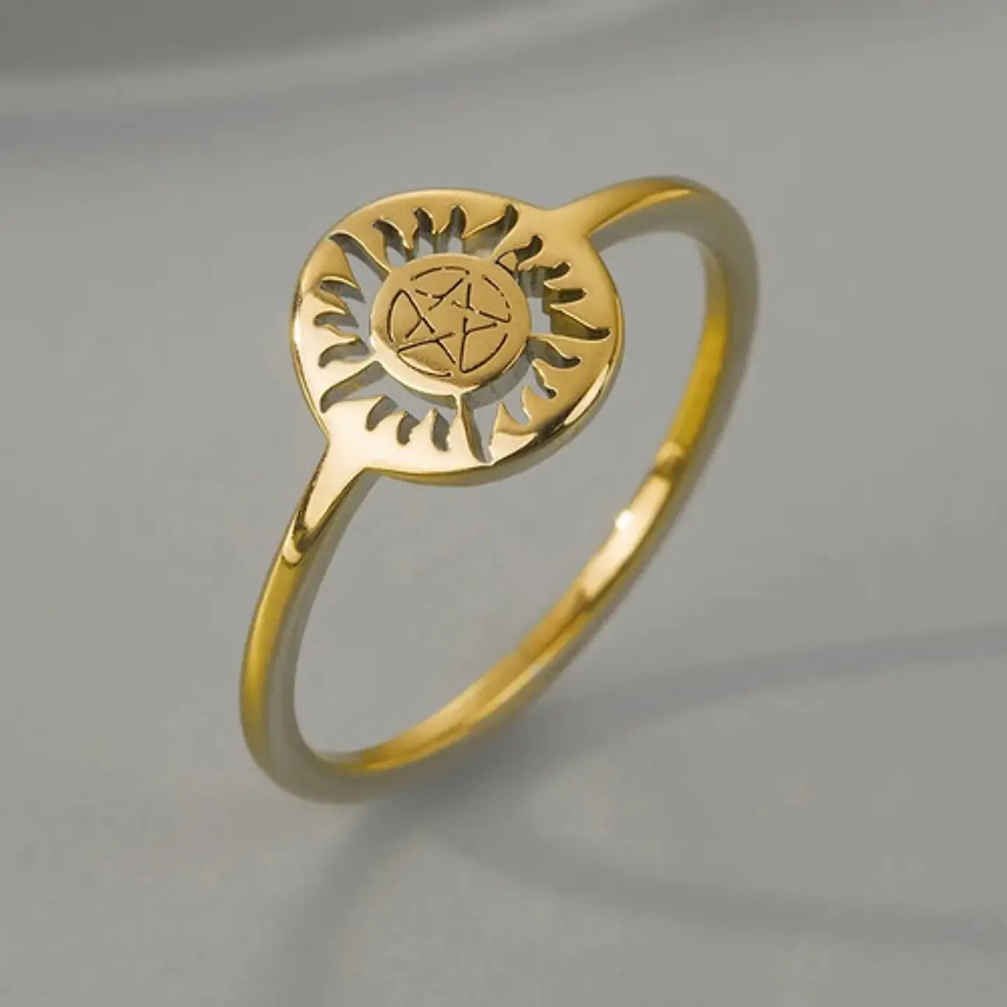 Anillo De Acero Para Mujer Argolla Amuleto Sol Pagano Wicca 6